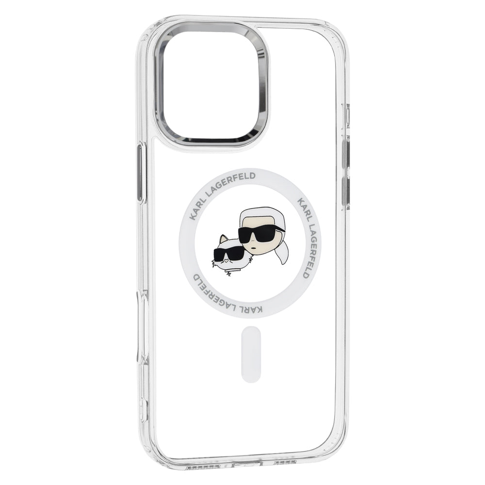 MagSafe Hülle für Apple iPhone 16 Pro, Karl Lagerfeld, IML Metal Karl & Choupette's Heads, Weiß.
