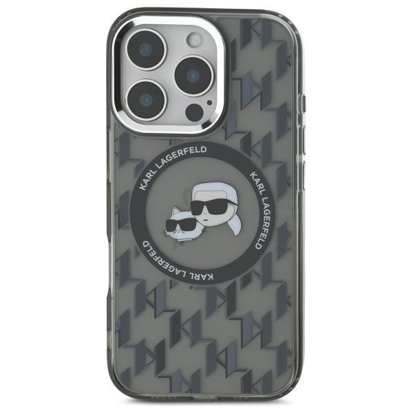 MagSafe Case for Apple iPhone 16 Pro, Karl Lagerfeld, IML Monogram Karl & Choupette's Heads, Black