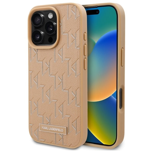 MagSafe Hülle für Apple iPhone 16 Pro, Karl Lagerfeld, Monogram Metal Logo, Beige