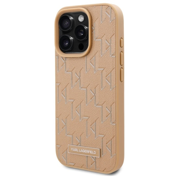 MagSafe Hülle für Apple iPhone 16 Pro, Karl Lagerfeld, Monogram Metal Logo, Beige