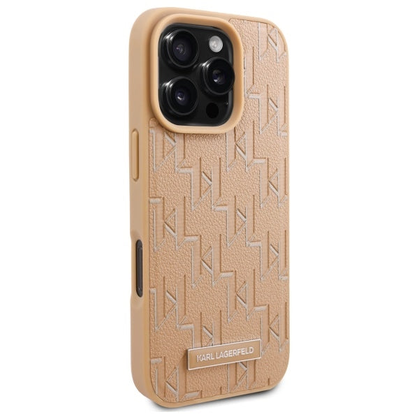 MagSafe Hülle für Apple iPhone 16 Pro, Karl Lagerfeld, Monogram Metal Logo, Beige