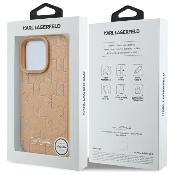 MagSafe Hülle für Apple iPhone 16 Pro, Karl Lagerfeld, Monogram Metal Logo, Beige