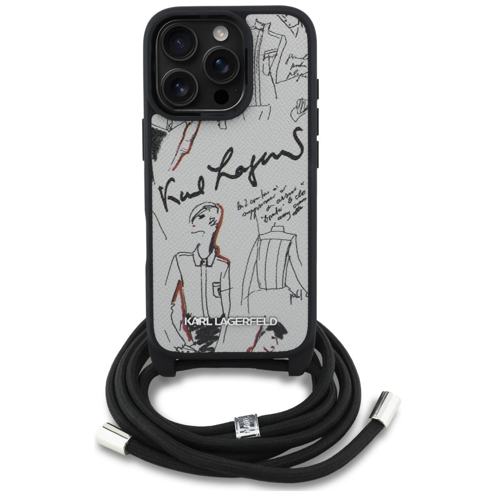 MagSafe Case for Apple iPhone 16 Pro, Karl Lagerfeld, Saffiano Crossbody, Grey