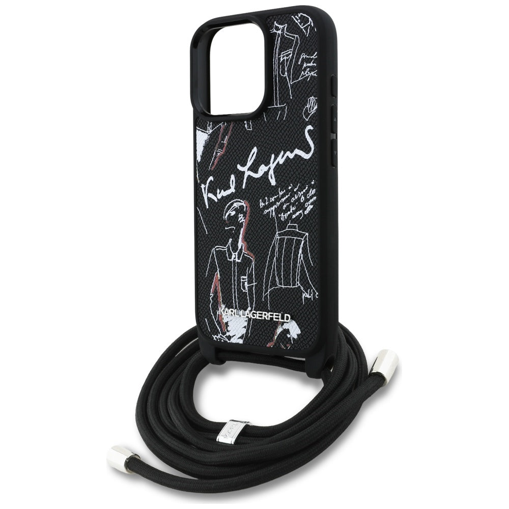 MagSafe Hülle für Apple iPhone 16 Pro, Karl Lagerfeld, Saffiano Crossbody, Schwarz