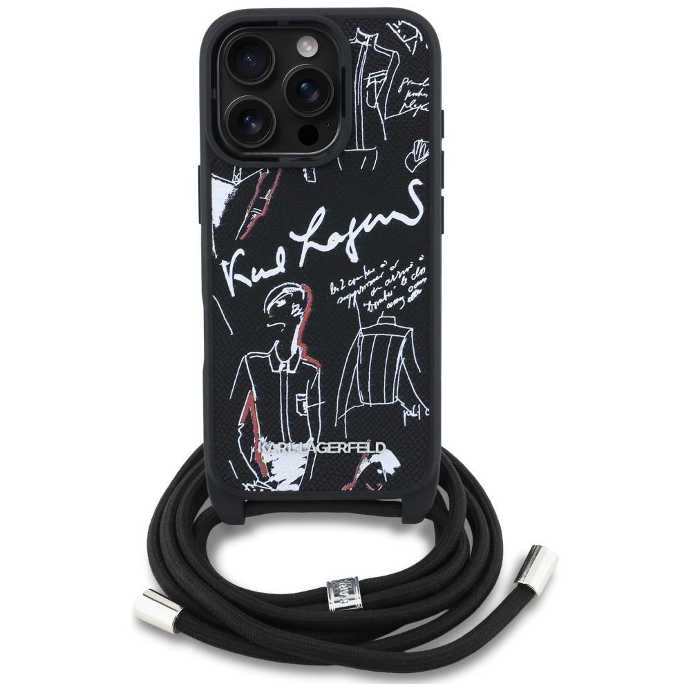 MagSafe Hülle für Apple iPhone 16 Pro, Karl Lagerfeld, Saffiano Crossbody, Schwarz