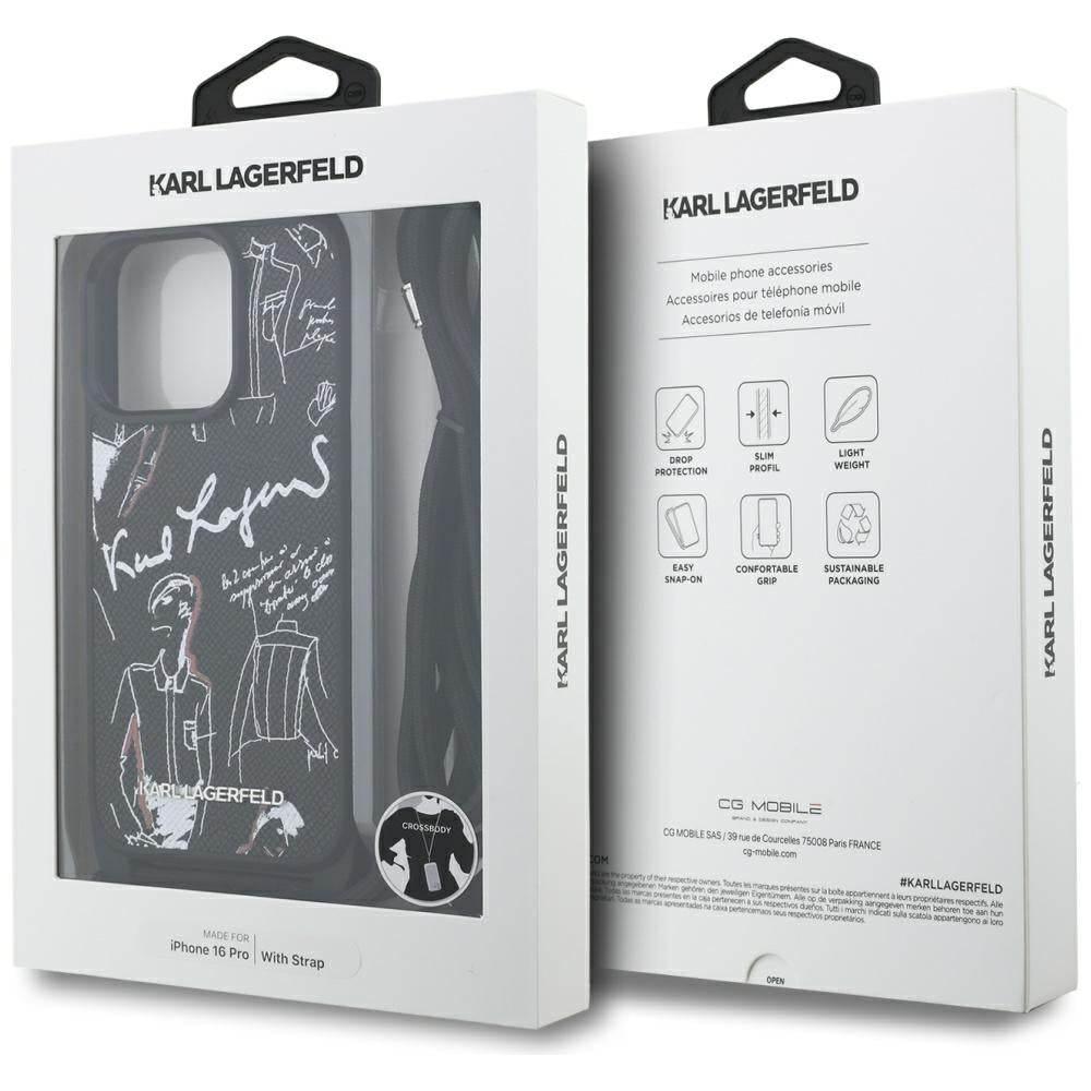 MagSafe Hülle für Apple iPhone 16 Pro, Karl Lagerfeld, Saffiano Crossbody, Schwarz