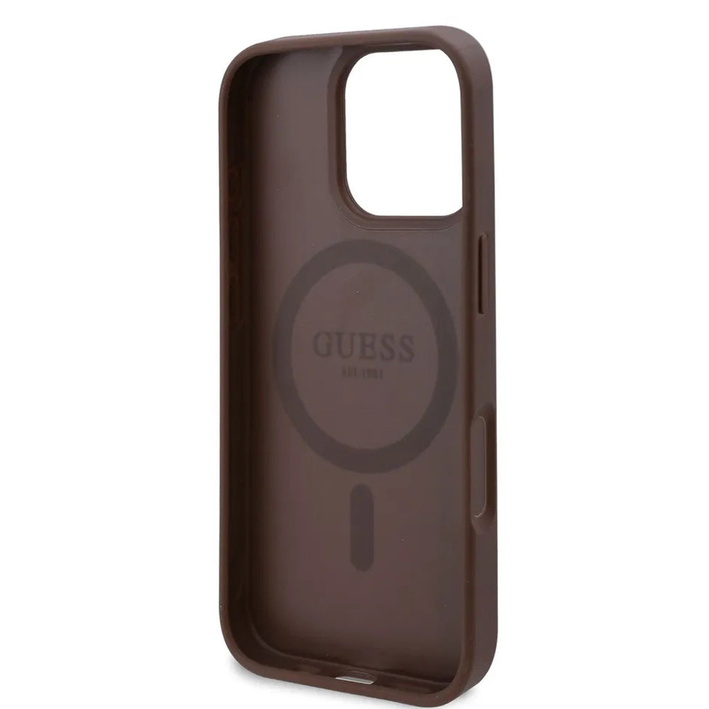 MagSafe Hülle für Apple iPhone 16 Pro Max, Guess, 4G Flowers Print, Braun