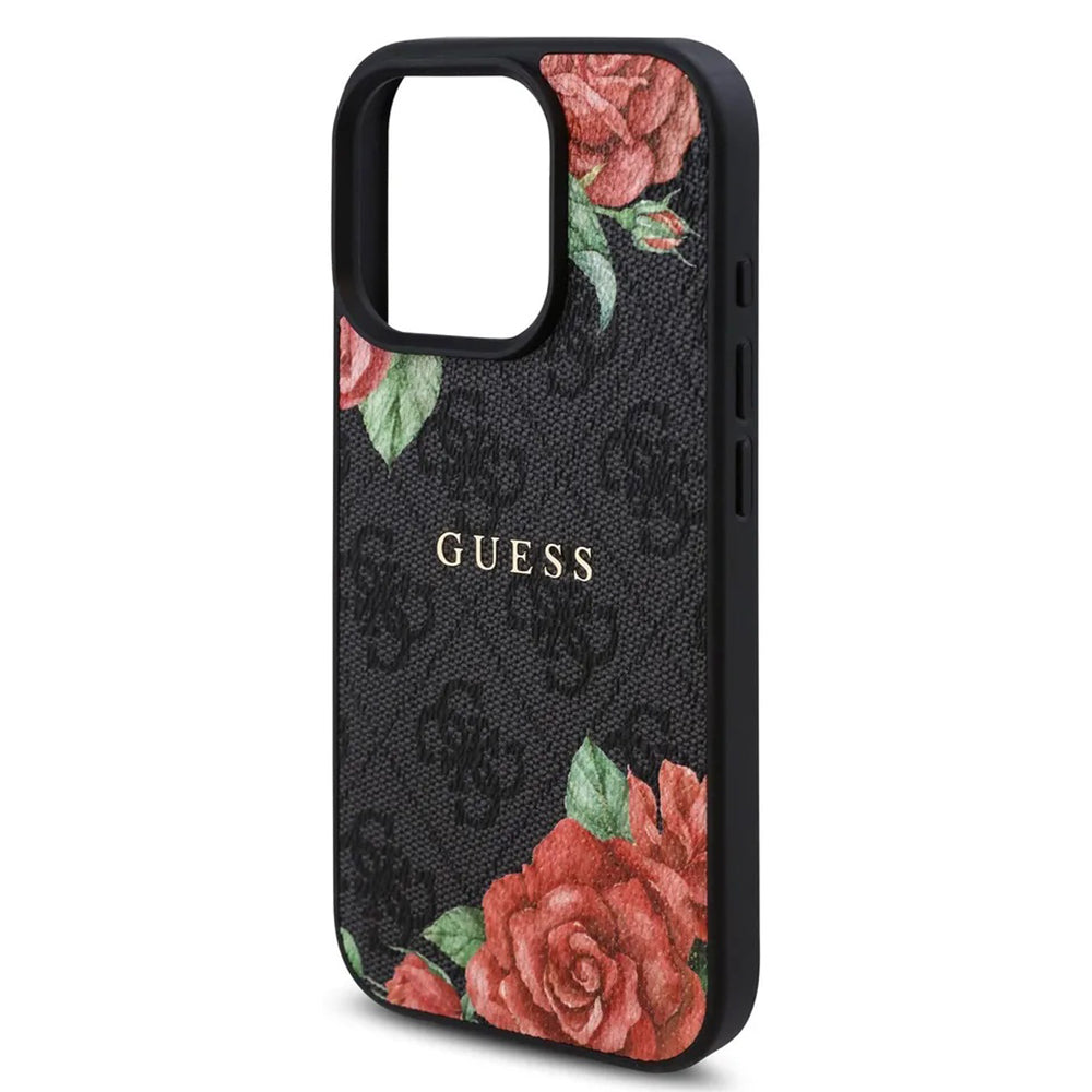MagSafe Hülle für Apple iPhone 16 Pro Max, Guess, 4G Flowers Print, Schwarz