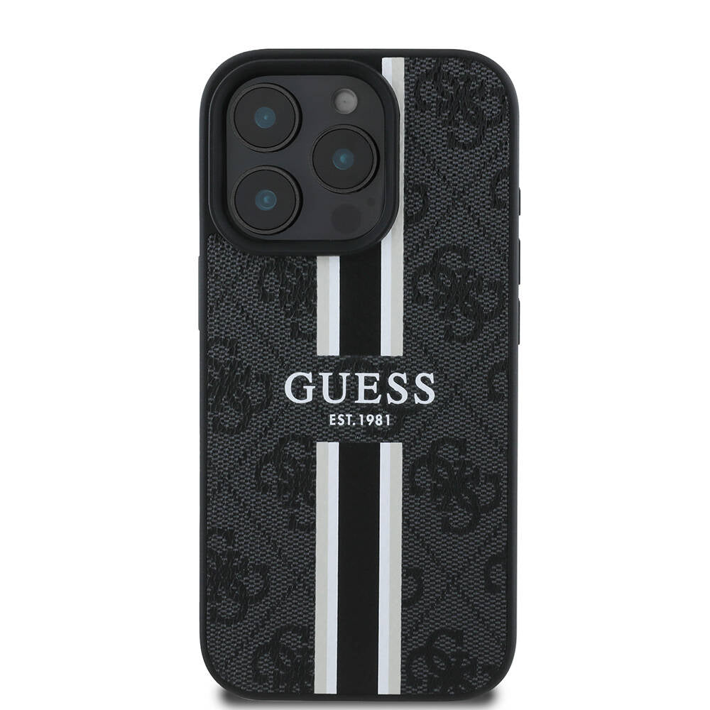 MagSafe Hülle für Apple iPhone 16 Pro Max, Guess, 4G Printed Stripes, Schwarz