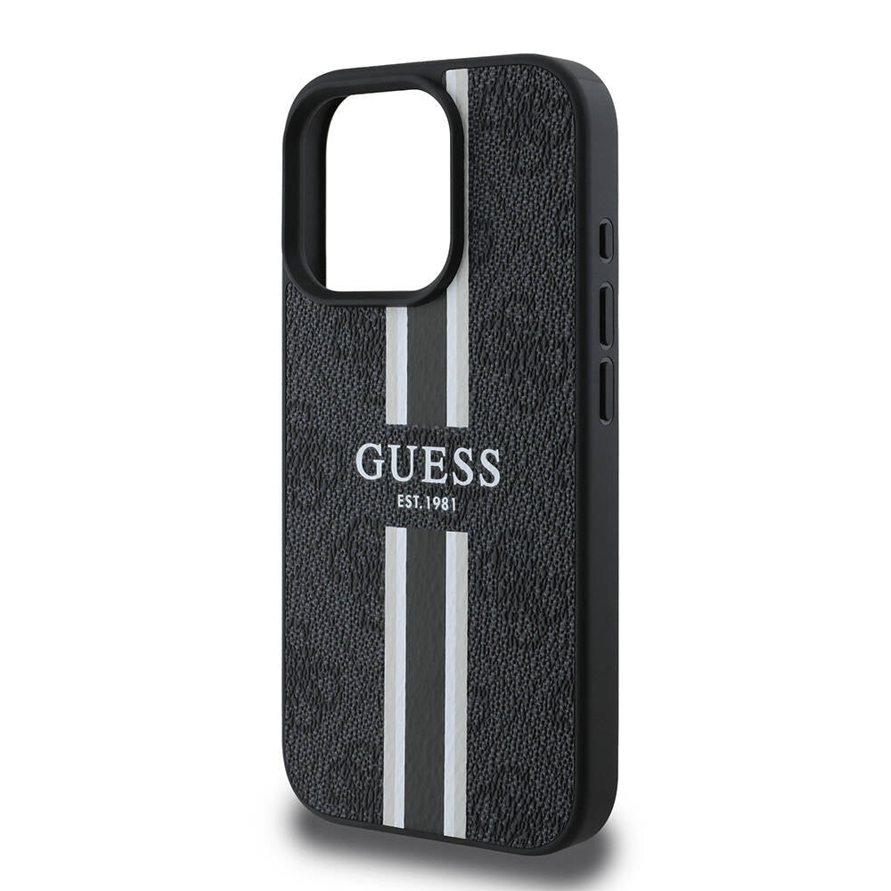MagSafe Hülle für Apple iPhone 16 Pro Max, Guess, 4G Printed Stripes, Schwarz