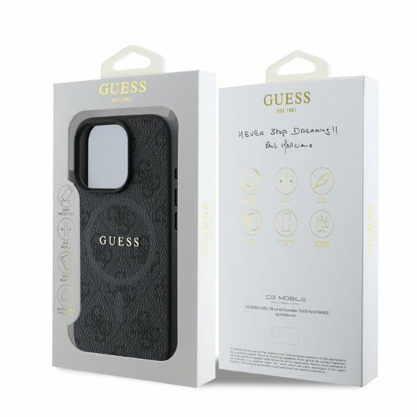 MagSafe Case for Apple iPhone 16 Pro Max, Guess, 4G Ring Classic Logo, Black