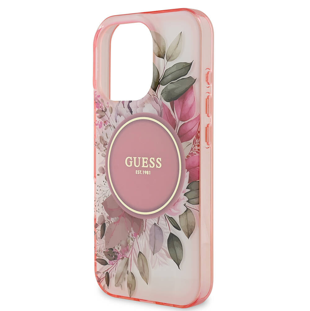 MagSafe Hülle für Apple iPhone 16 Pro Max, Guess, IML Flower & Tonal Circle, Rosa