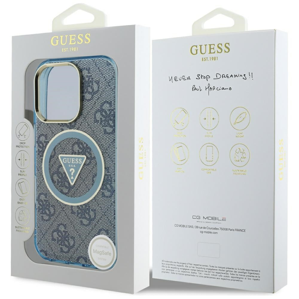 MagSafe Hülle für Apple iPhone 16 Pro Max, Guess, IML Glitter 4G Circle Triangle, Blau