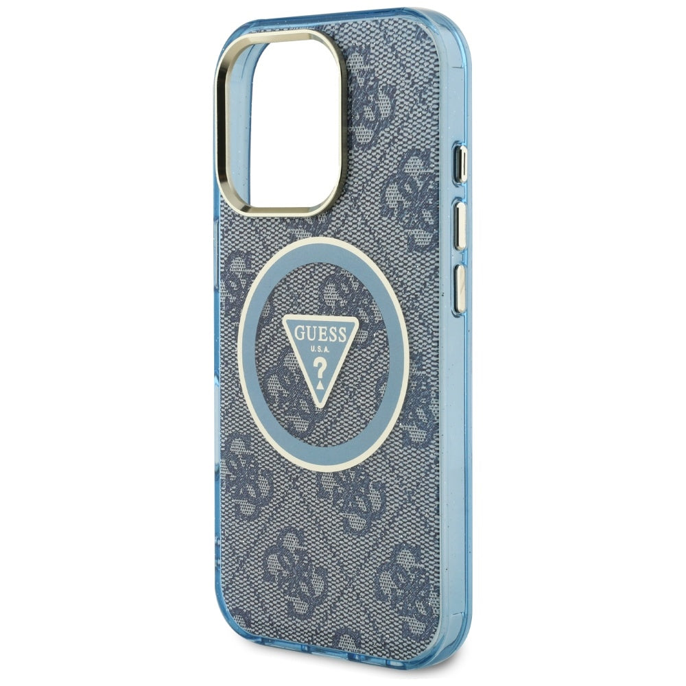 MagSafe Hülle für Apple iPhone 16 Pro Max, Guess, IML Glitter 4G Circle Triangle, Blau