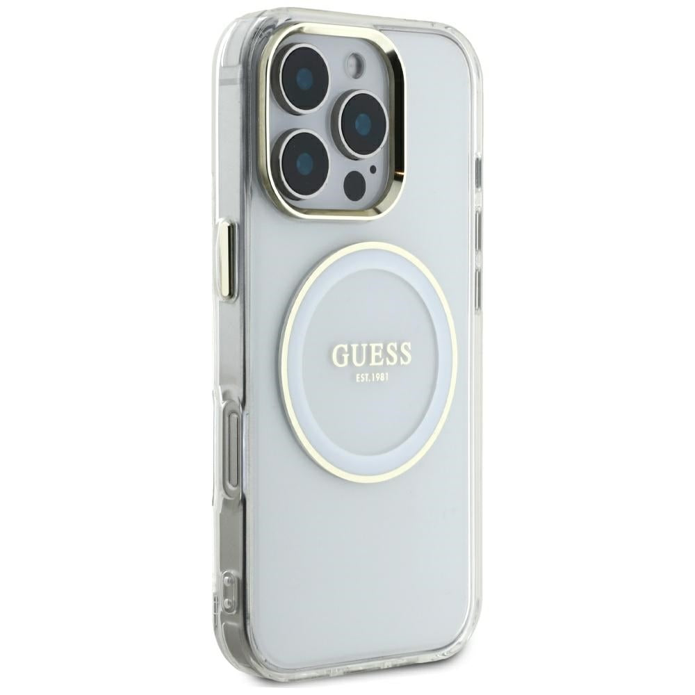 MagSafe Hülle für Apple iPhone 16 Pro Max, Guess, IML Metal Colored Circle, Weiß