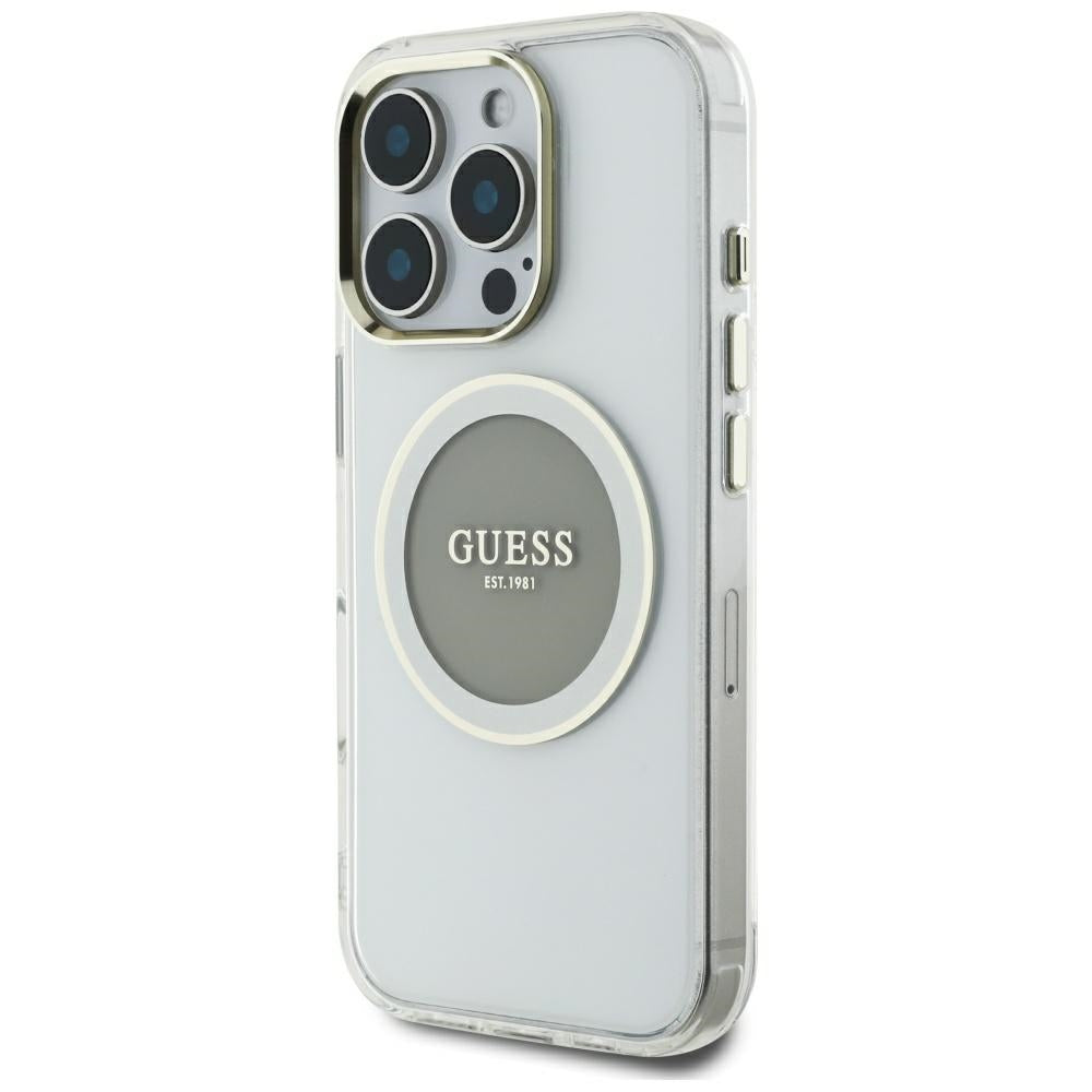 MagSafe Hülle für Apple iPhone 16 Pro Max, Guess, IML Metal Colored Circle, Grau