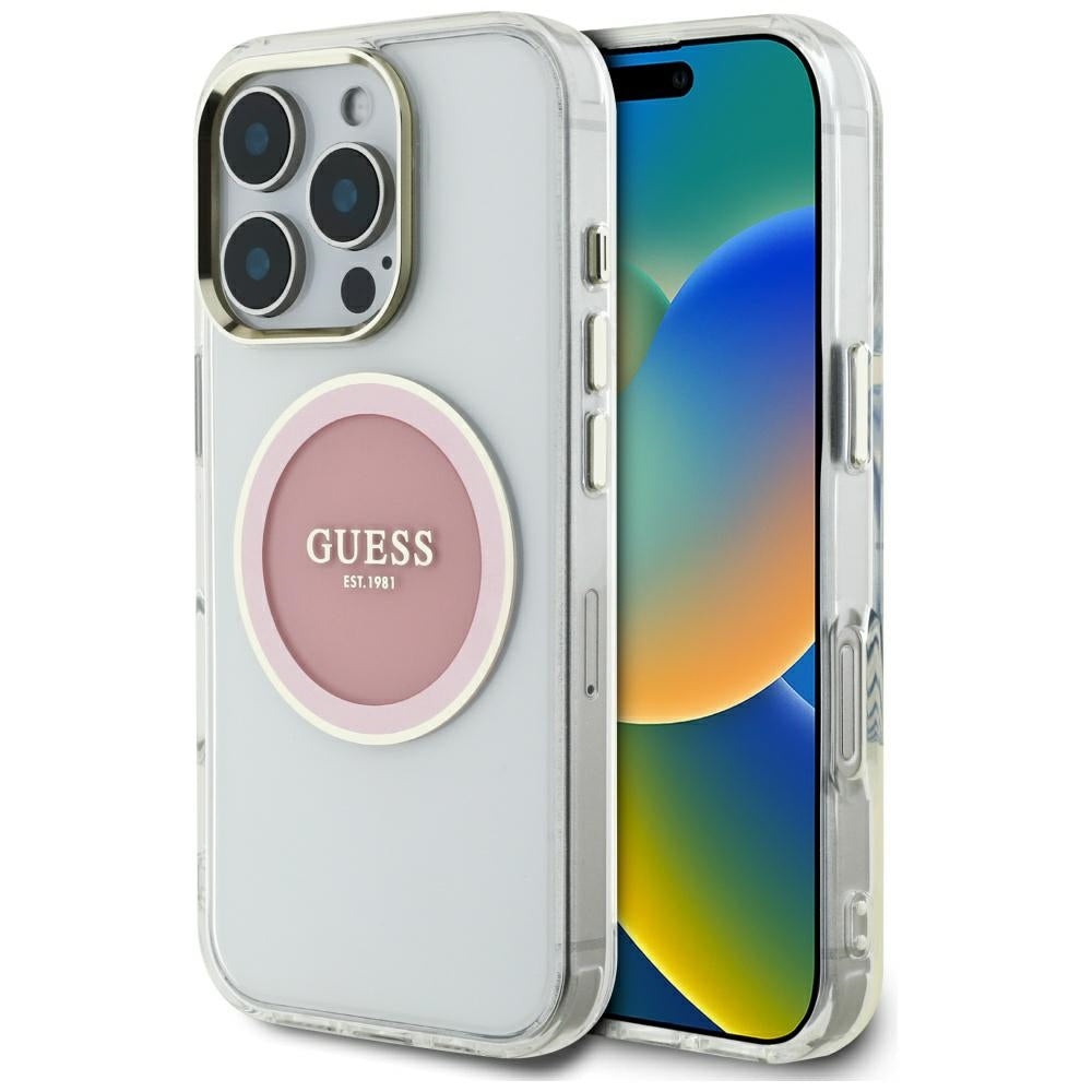 MagSafe Hülle für Apple iPhone 16 Pro Max, Guess, IML Metal Colored Circle, Rosa