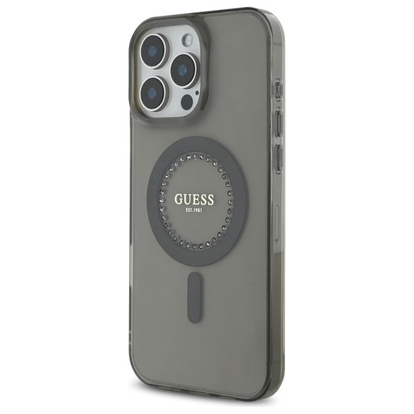 MagSafe Hülle für Apple iPhone 16 Pro Max, Guess, IML Rhinestone, Schwarz