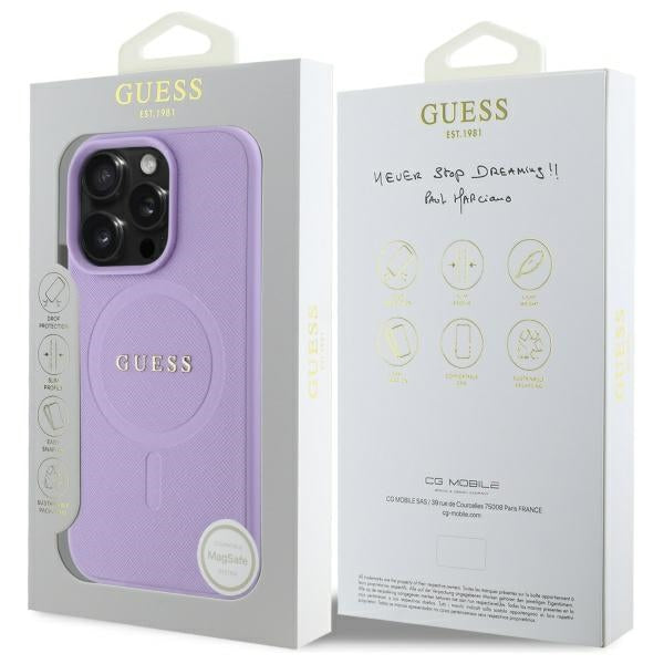 MagSafe Hülle für Apple iPhone 16 Pro Max, Guess, Saffiano, Lila