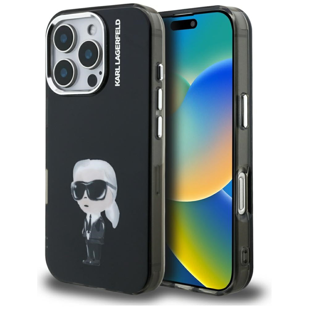 MagSafe Hülle für Apple iPhone 16 Pro Max, Karl Lagerfeld, IML Aquarelle Logo Karl, Schwarz