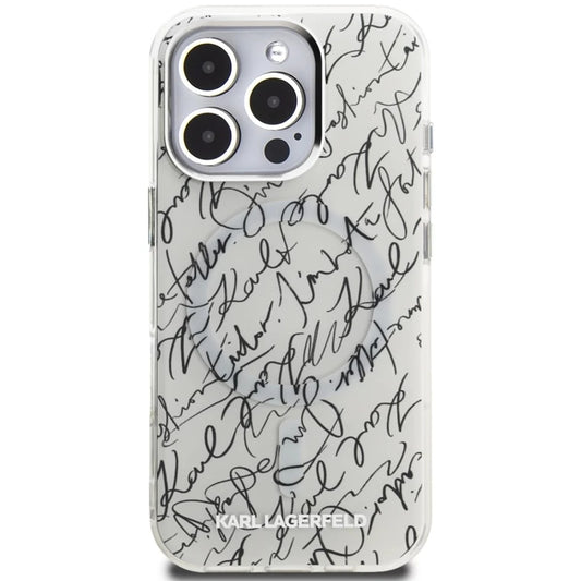 MagSafe Case for Apple iPhone 16 Pro Max, Karl Lagerfeld, IML Karl Script Pattern, White