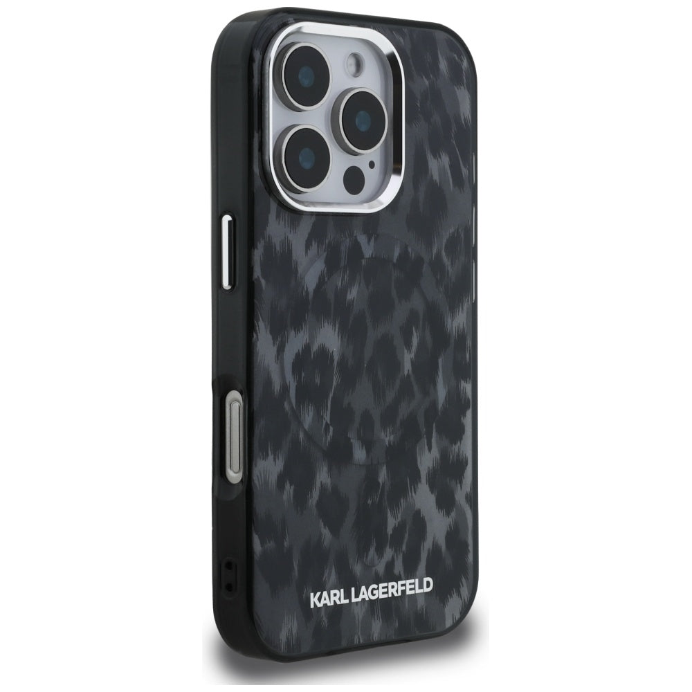 MagSafe Hülle für Apple iPhone 16 Pro Max, Karl Lagerfeld, IML Leopard Muster, Schwarz