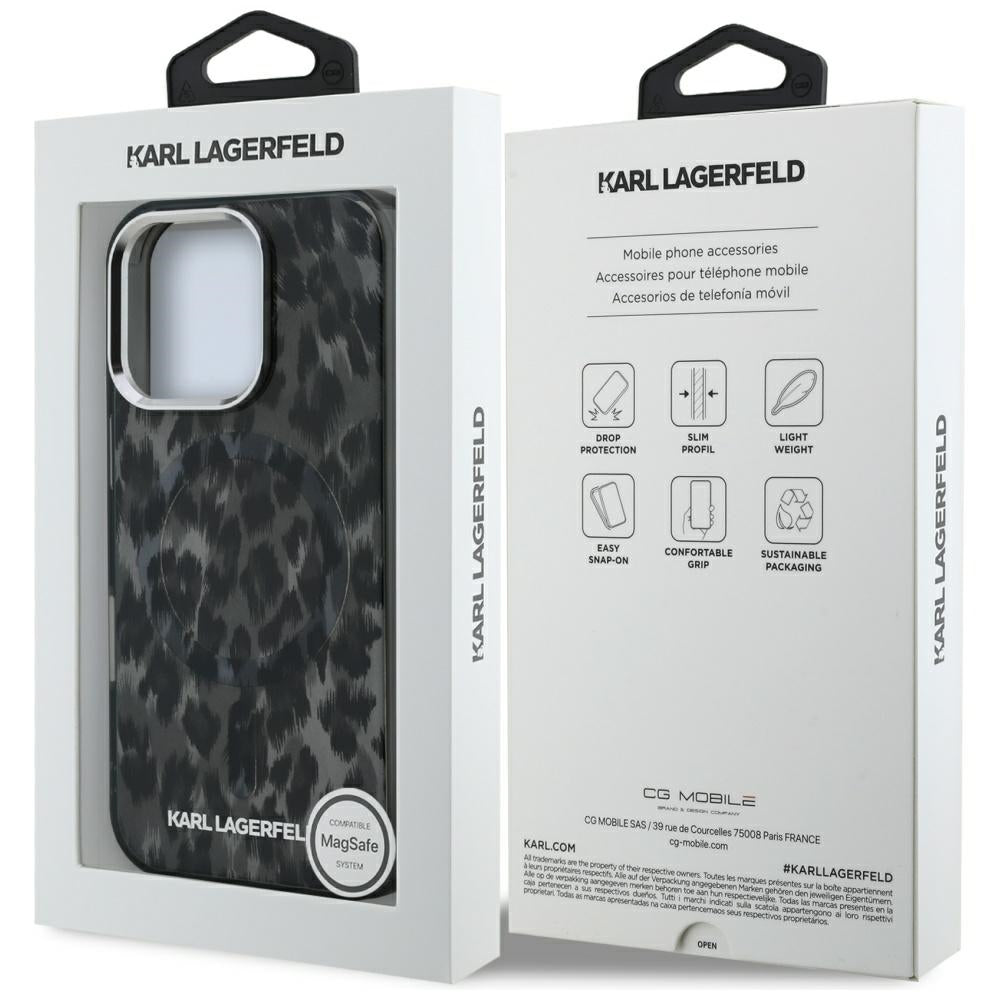 MagSafe Hülle für Apple iPhone 16 Pro Max, Karl Lagerfeld, IML Leopard Muster, Schwarz