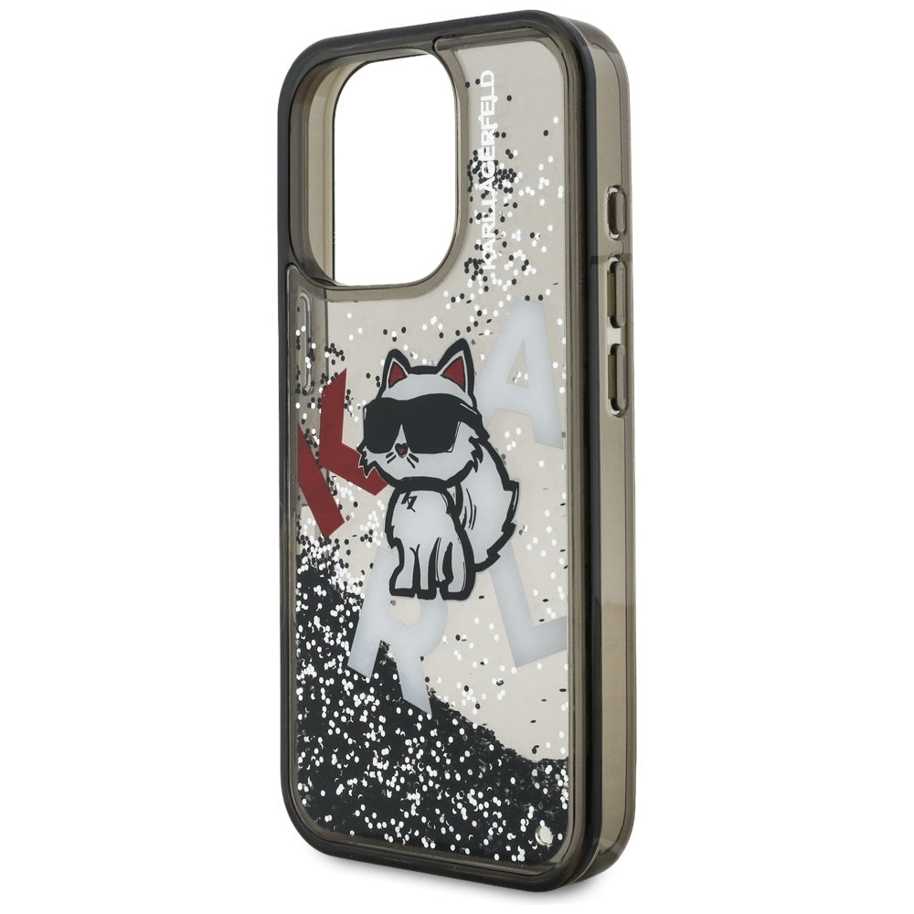 MagSafe Hülle für Apple iPhone 16 Pro Max, Karl Lagerfeld, Liquid Glitter Choupette Logo, Schwarz
