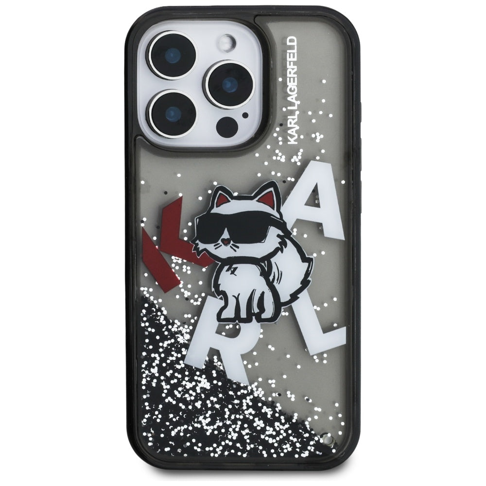 MagSafe Hülle für Apple iPhone 16 Pro Max, Karl Lagerfeld, Liquid Glitter Choupette Logo, Schwarz