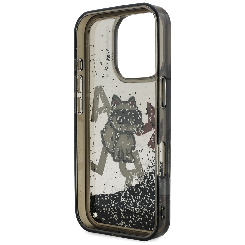 MagSafe Hülle für Apple iPhone 16 Pro Max, Karl Lagerfeld, Liquid Glitter Choupette Logo, Schwarz