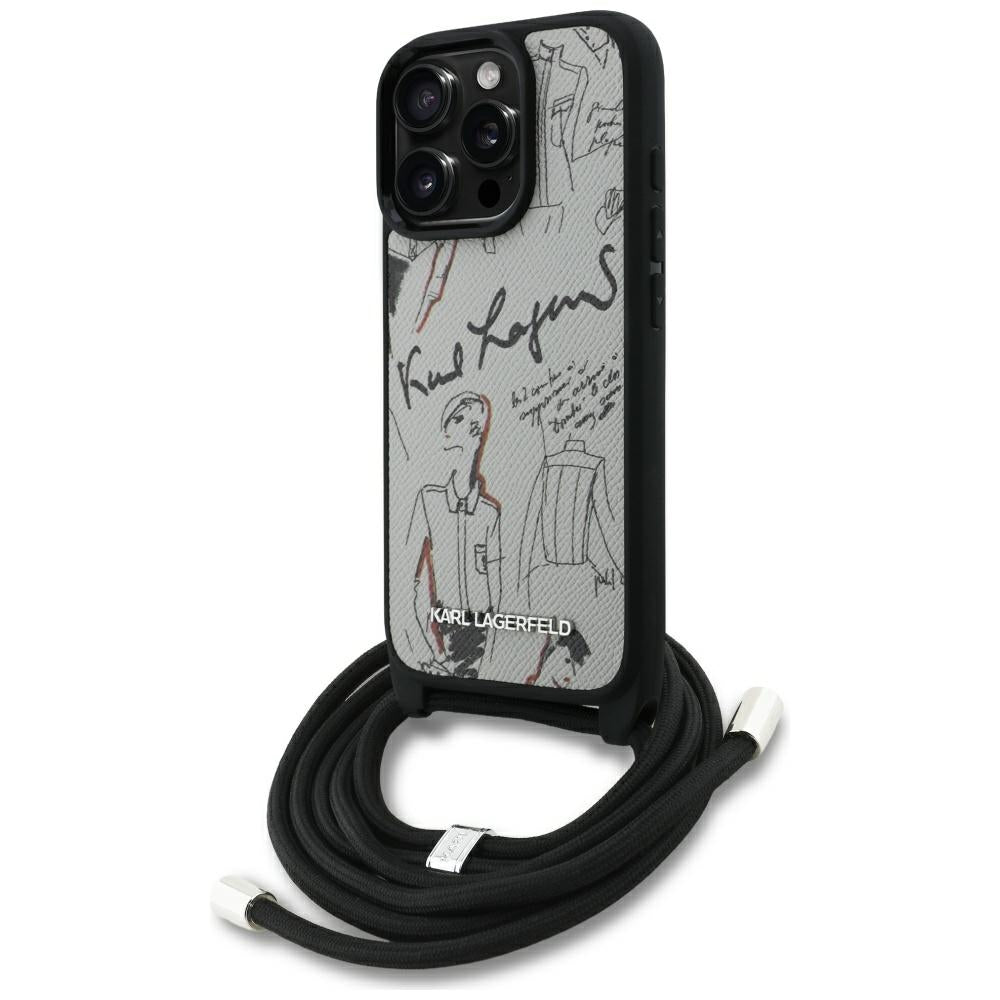 MagSafe Hülle für Apple iPhone 16 Pro Max, Karl Lagerfeld, Saffiano Crossbody, Grau