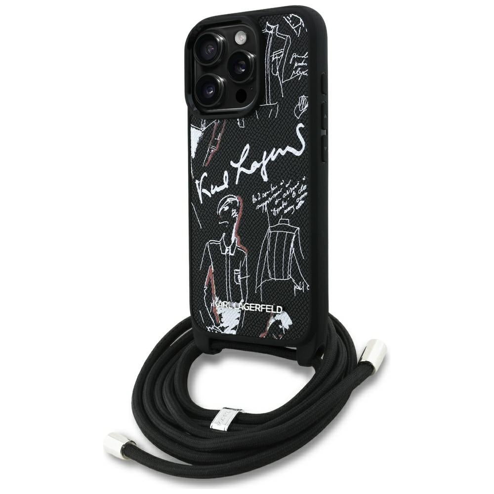 MagSafe Case for Apple iPhone 16 Pro Max, Karl Lagerfeld, Saffiano Crossbody, Black