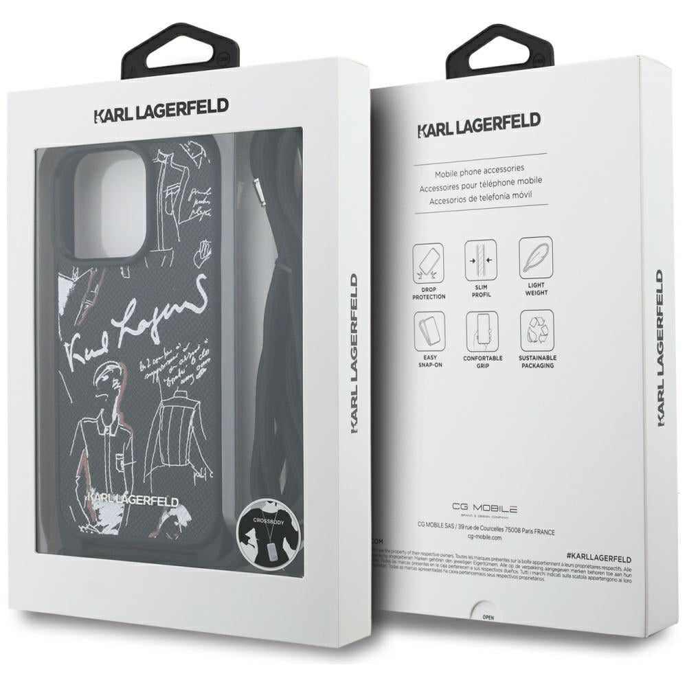 MagSafe Case for Apple iPhone 16 Pro Max, Karl Lagerfeld, Saffiano Crossbody, Black