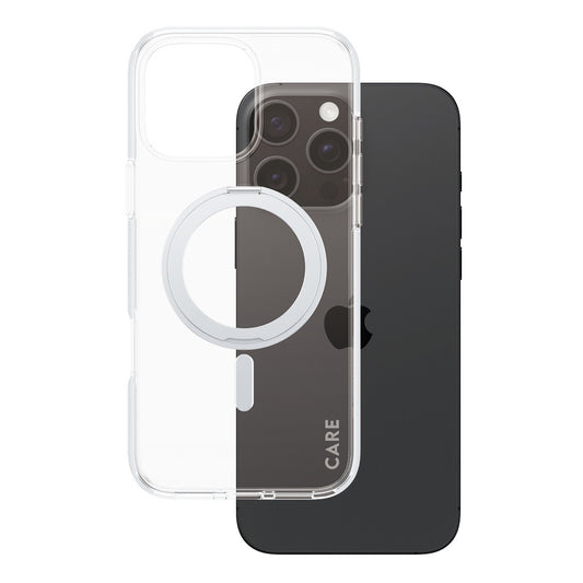 MagSafe Hülle für Apple iPhone 16 Pro Max, PanzerGlass, Care Feature Kickstand, Transparent Silber