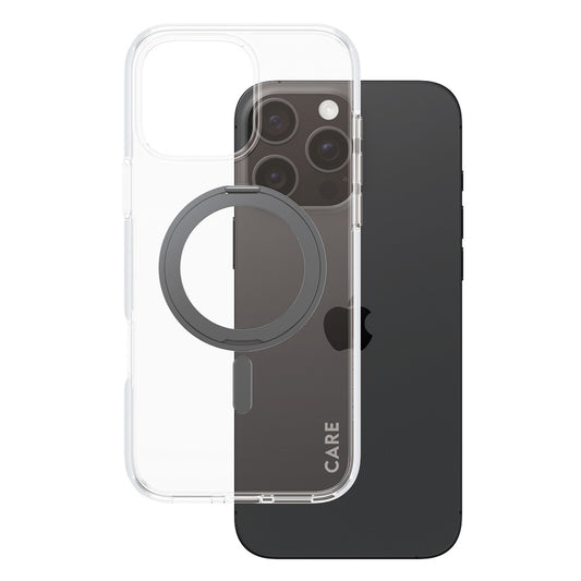 MagSafe Hülle für Apple iPhone 16 Pro Max, PanzerGlass, Care Feature Kickstand, Transparent Schwarz