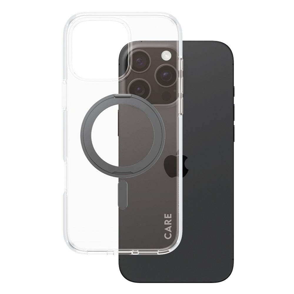 MagSafe Hülle für Apple iPhone 16 Pro Max, PanzerGlass, Care Feature Kickstand, Transparent Schwarz