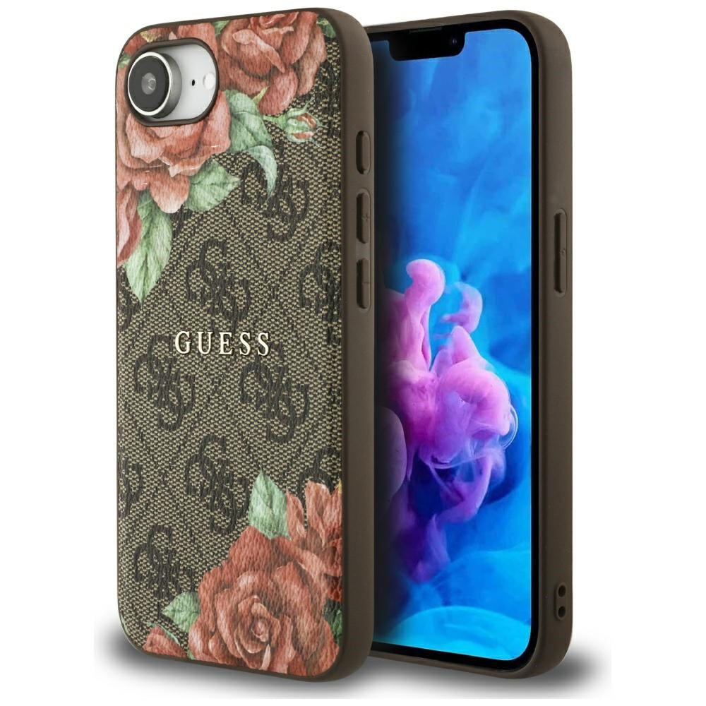 MagSafe Hülle für Apple iPhone 17e / 16e, Guess, 4G Flowers Print, Braun