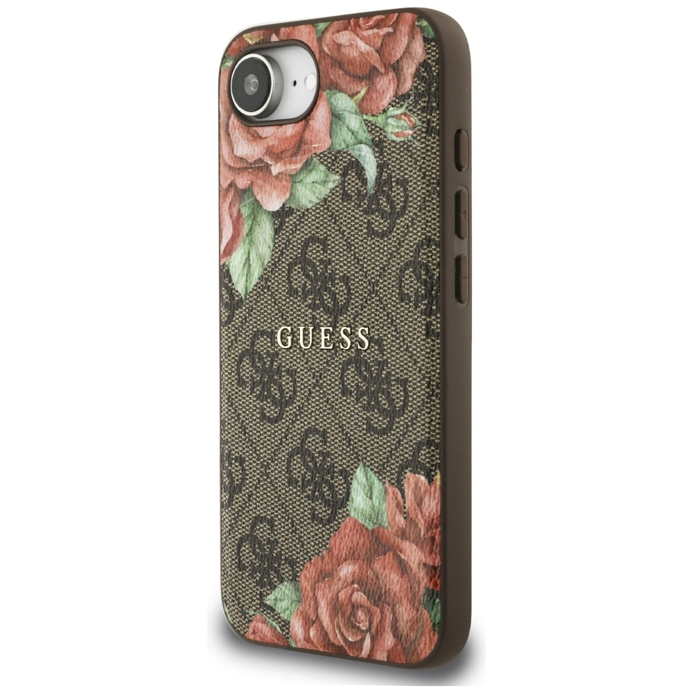 MagSafe Hülle für Apple iPhone 17e / 16e, Guess, 4G Flowers Print, Braun