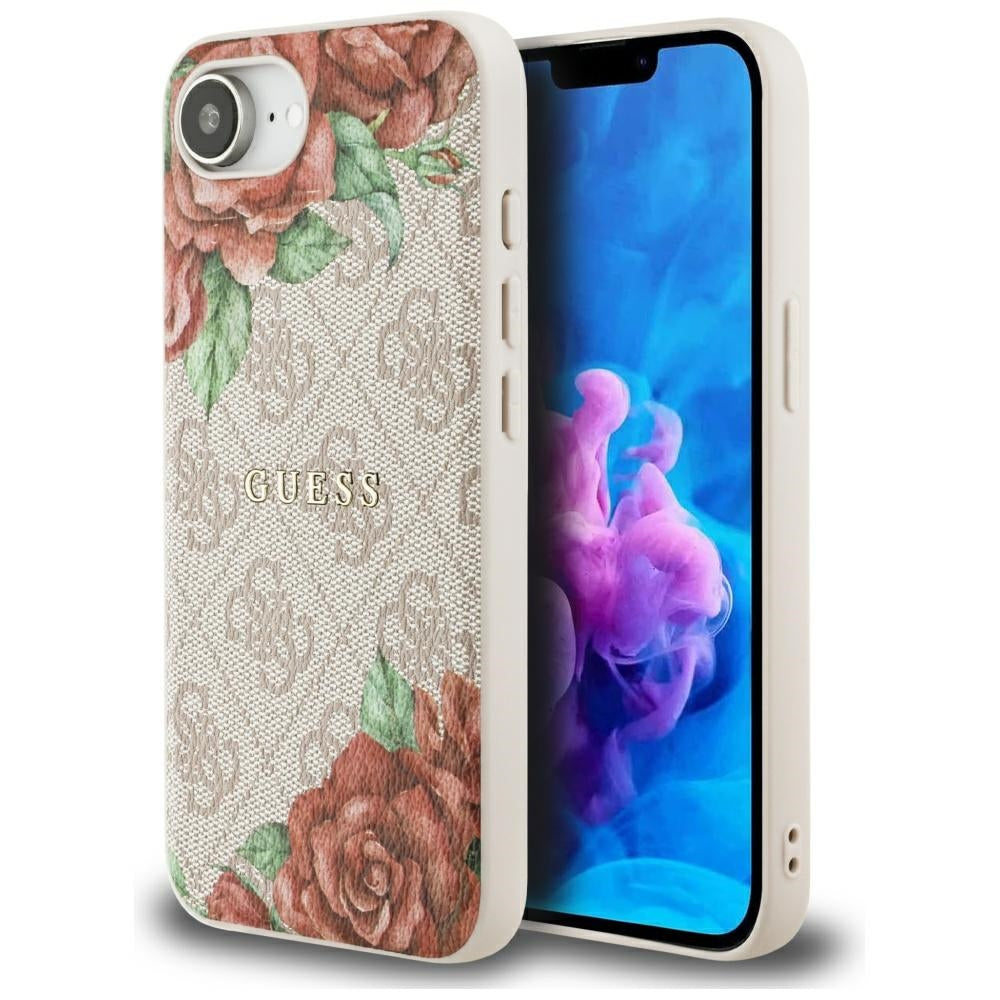 MagSafe Hülle für Apple iPhone 17e / 16e, Guess, 4G Flowers Print, Rosa