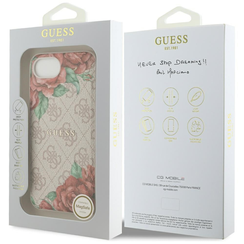 MagSafe Hülle für Apple iPhone 17e / 16e, Guess, 4G Flowers Print, Rosa