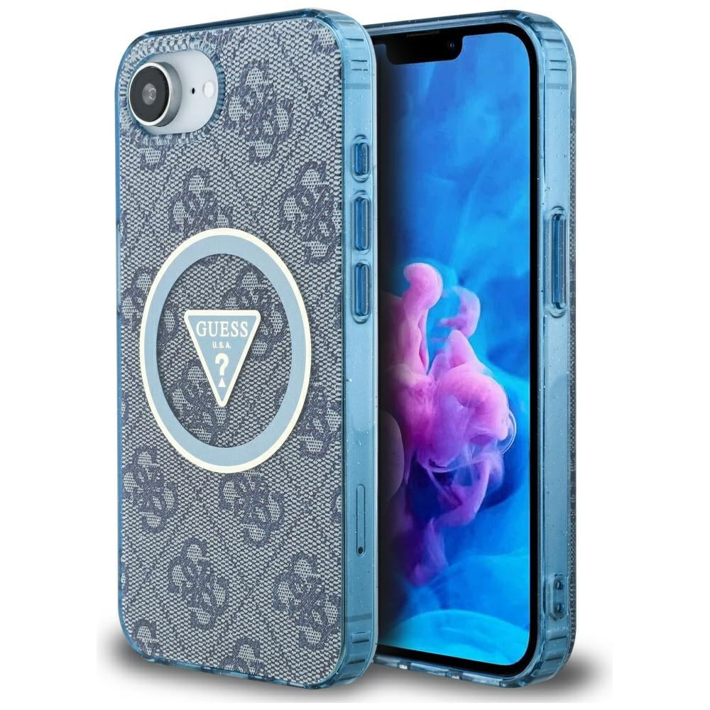 MagSafe Hülle für Apple iPhone 17e / 16e, Guess, IML Glitter 4G Circle Triangle, Blau