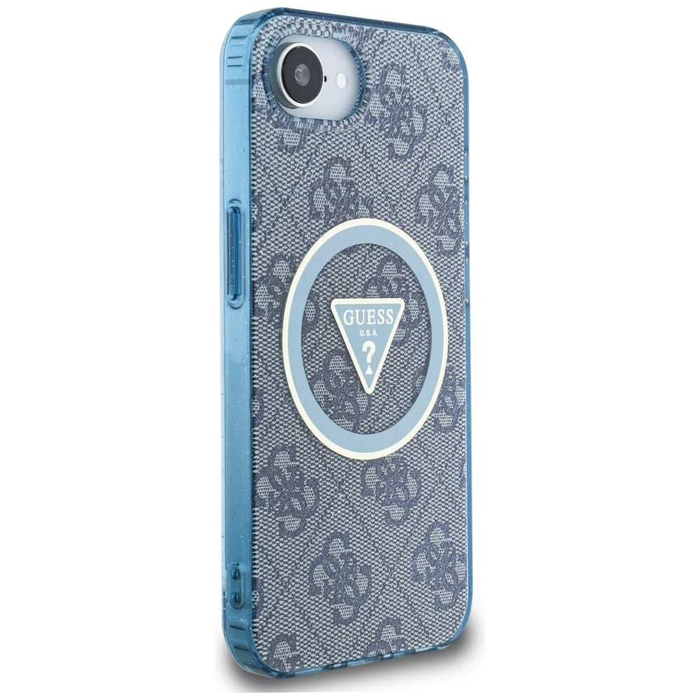 MagSafe Hülle für Apple iPhone 17e / 16e, Guess, IML Glitter 4G Circle Triangle, Blau