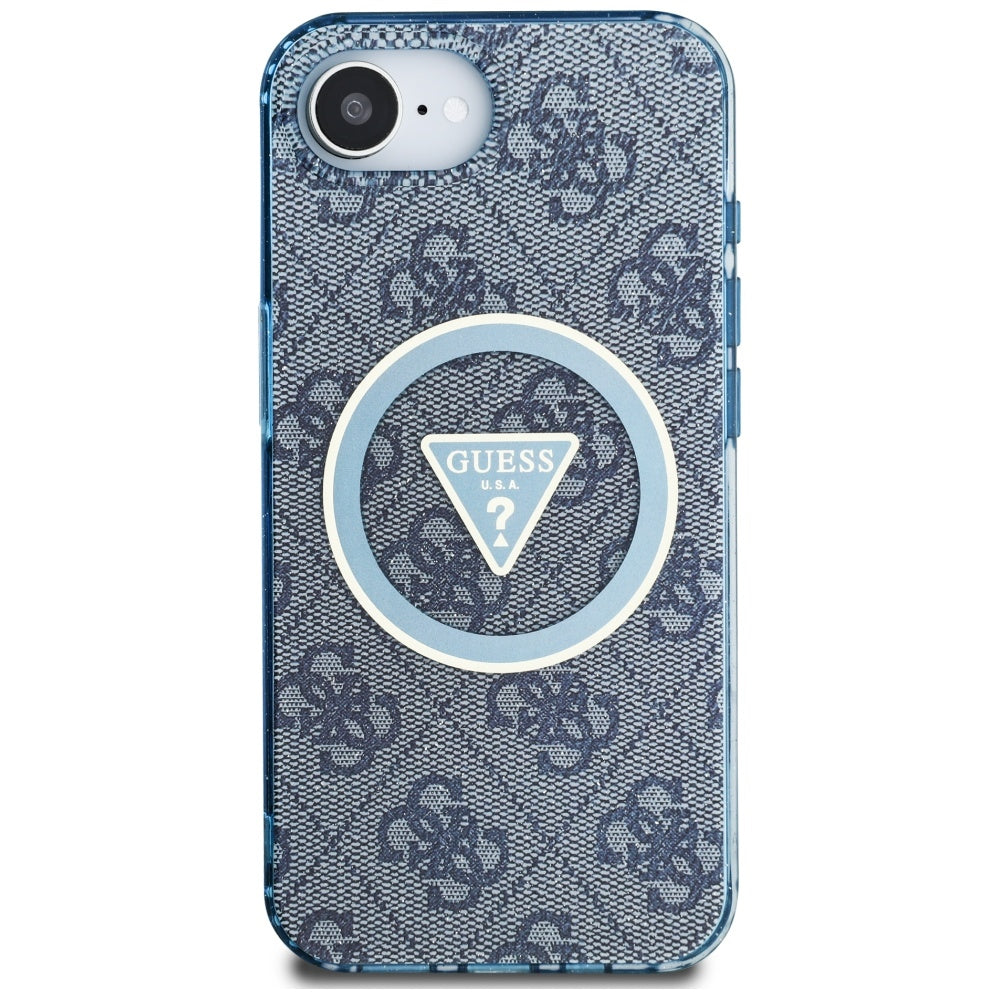 MagSafe Hülle für Apple iPhone 17e / 16e, Guess, IML Glitter 4G Circle Triangle, Blau