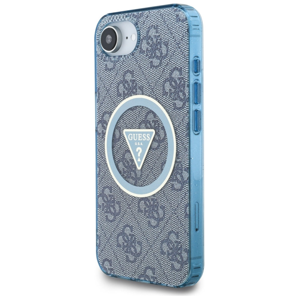 MagSafe Hülle für Apple iPhone 17e / 16e, Guess, IML Glitter 4G Circle Triangle, Blau