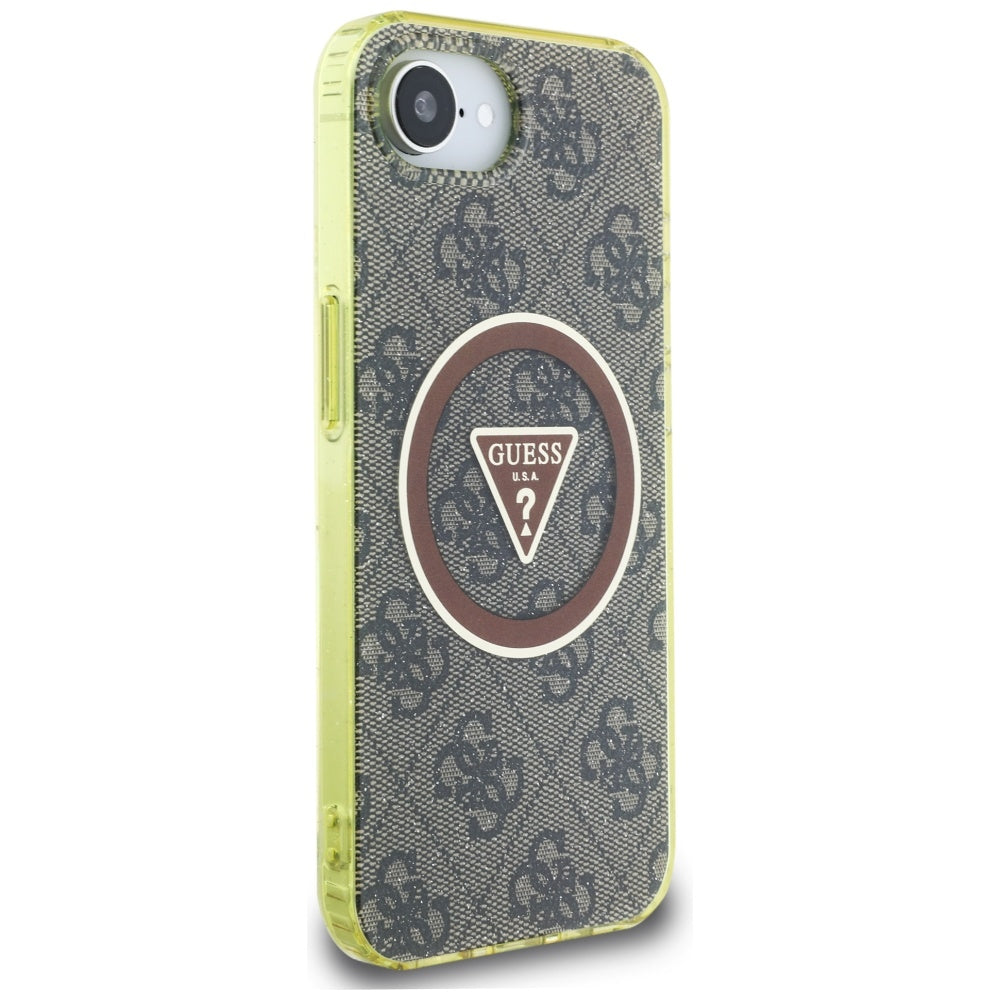 MagSafe Hülle für Apple iPhone 17e / 16e, Guess, IML Glitter 4G Circle Triangle, Braun