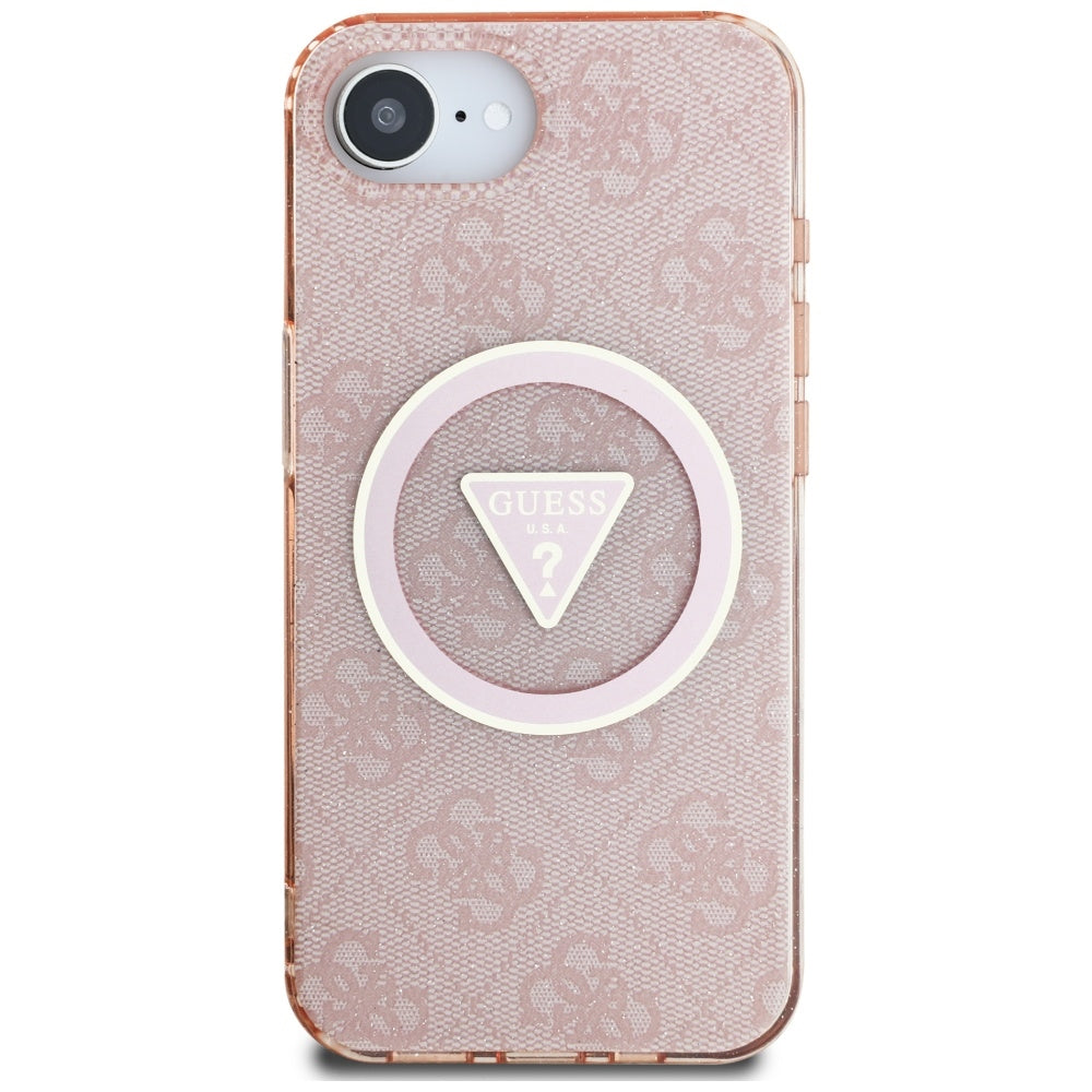 MagSafe Hülle für Apple iPhone 17e / 16e, Guess, IML Glitter 4G Circle Triangle, Rosa