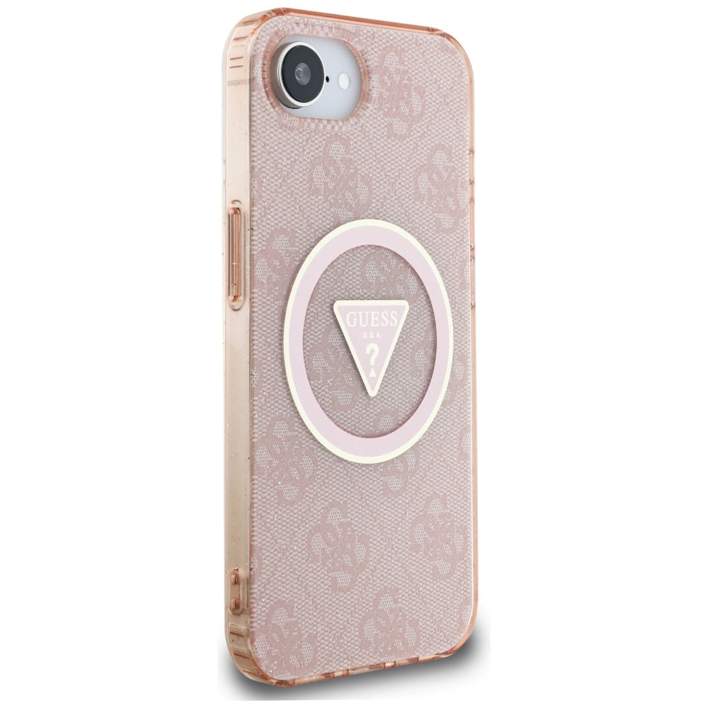 MagSafe Hülle für Apple iPhone 17e / 16e, Guess, IML Glitter 4G Circle Triangle, Rosa