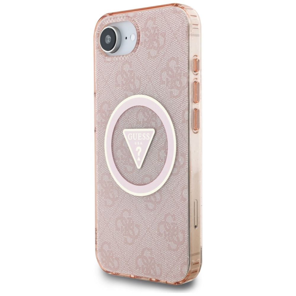 MagSafe Hülle für Apple iPhone 17e / 16e, Guess, IML Glitter 4G Circle Triangle, Rosa