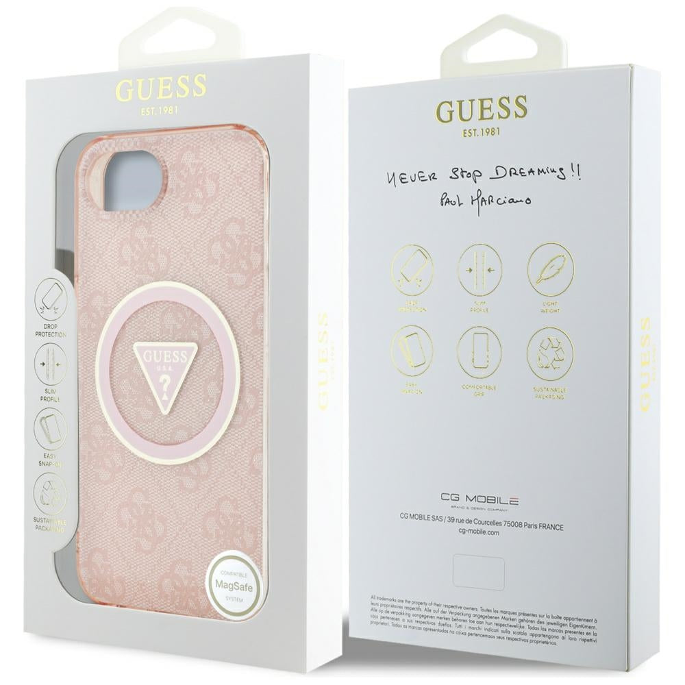 MagSafe Hülle für Apple iPhone 17e / 16e, Guess, IML Glitter 4G Circle Triangle, Rosa