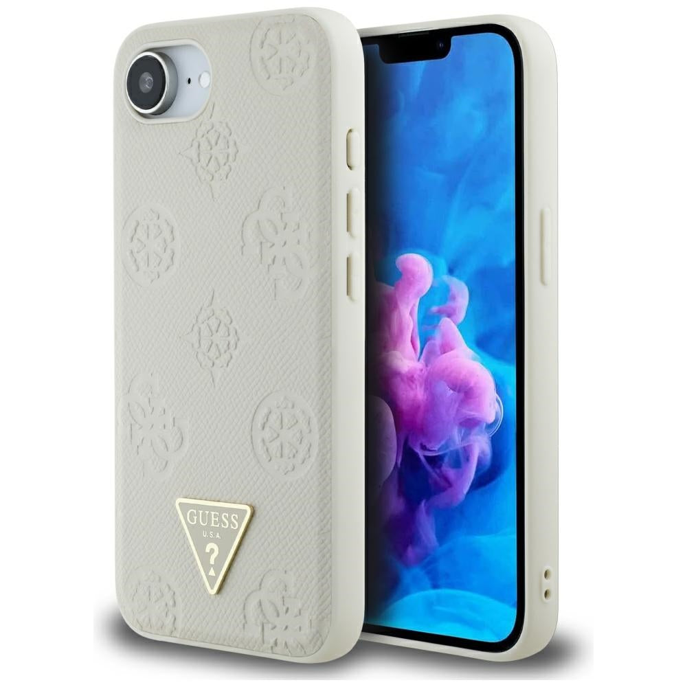 MagSafe Hülle für Apple iPhone 17e / 16e, Guess, Peony Grained Hot Stamp Triangle, Beige